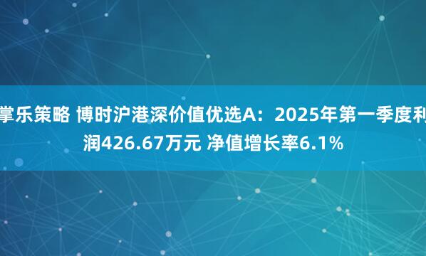 掌乐策略 博时沪港深价值优选A：2025年第一季度利润426.67万元 净值增长率6.1%